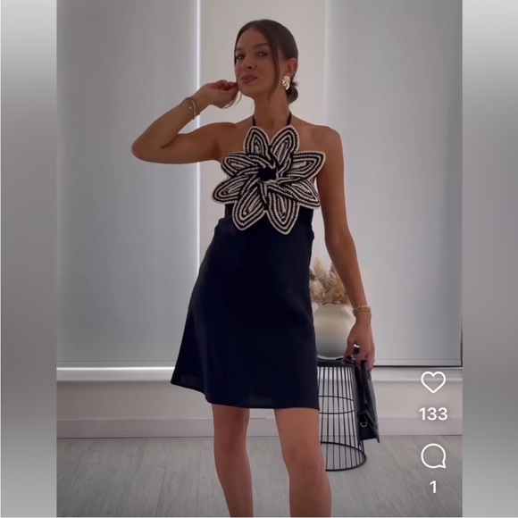 ZARA BLOGGERS FAVORITE FLOWER CROCHET KNIT DRESS - Picture 3 of 17